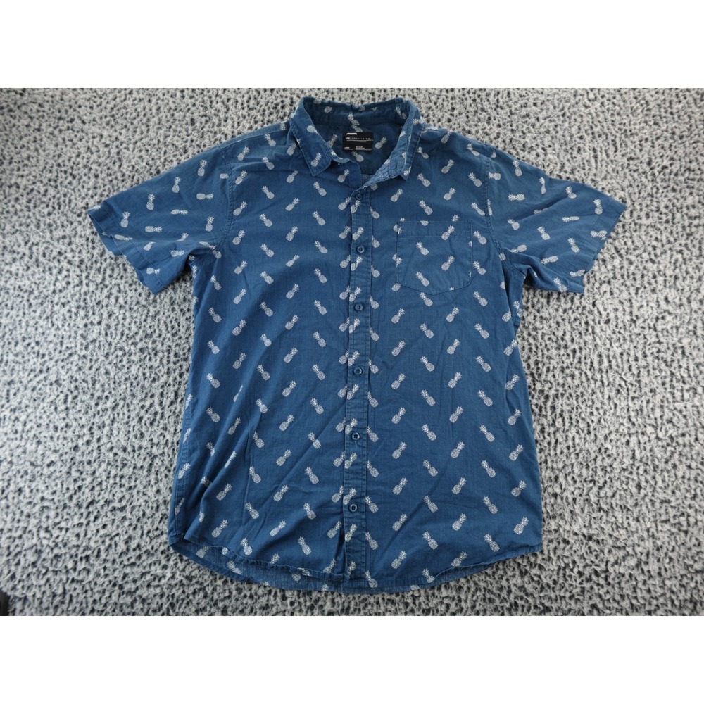 Public Opinion Button-Up Shirt Men's L Short‎ Sleeve Turquoise Pizza Print
